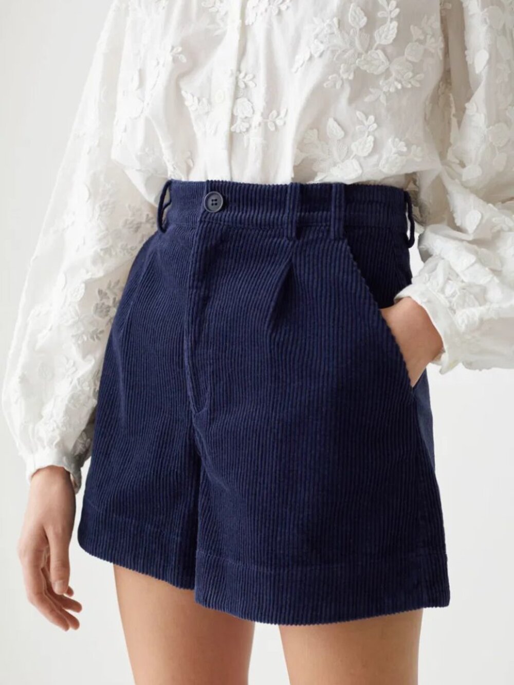 & Other Stories | Women's Navy Blue Corduroy High-Waist Shorts Size 10